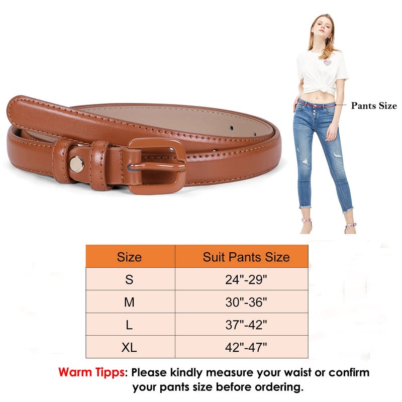 WHIPPY حزام جلد رفيع للنساء من WHIPPY، حزام خصر نحيف للجينز، حزام بنقطة دبابيس، أسود/بني، يناسب السراويل 30-35 بوصة - Image 5